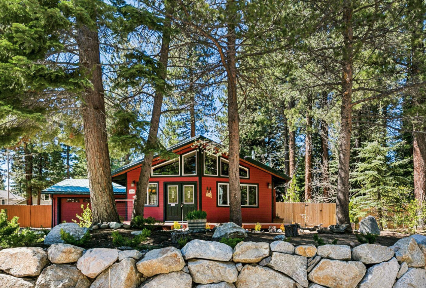Cozy mountain cabin surrounded by pine forest near Lake Tahoe
