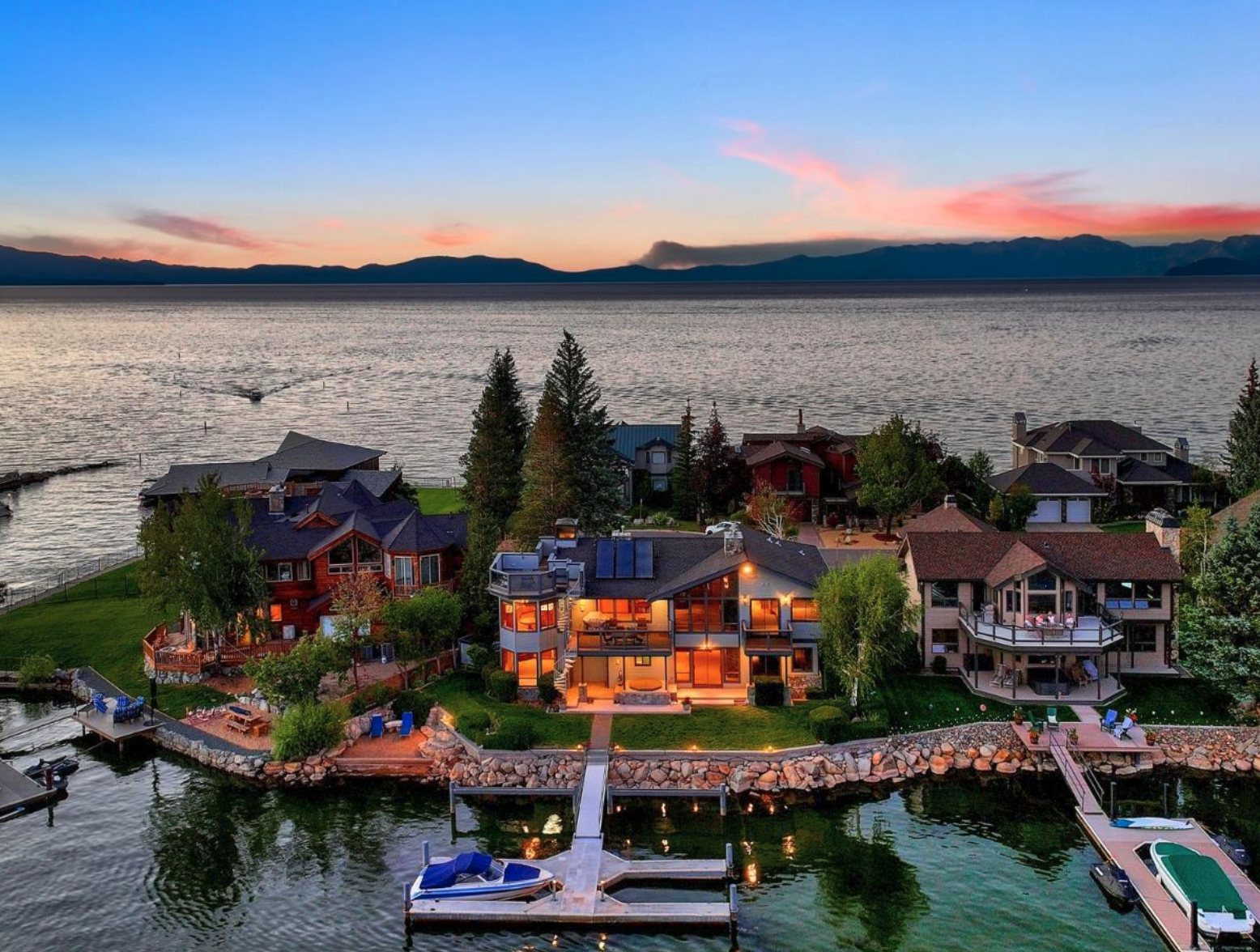Luxury lakefront estate on Lake Tahoe with private dock